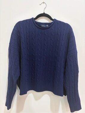 Polo by Ralph Lauren Navy Cable Crew Wool/Cashmere Blend Sweater size M
